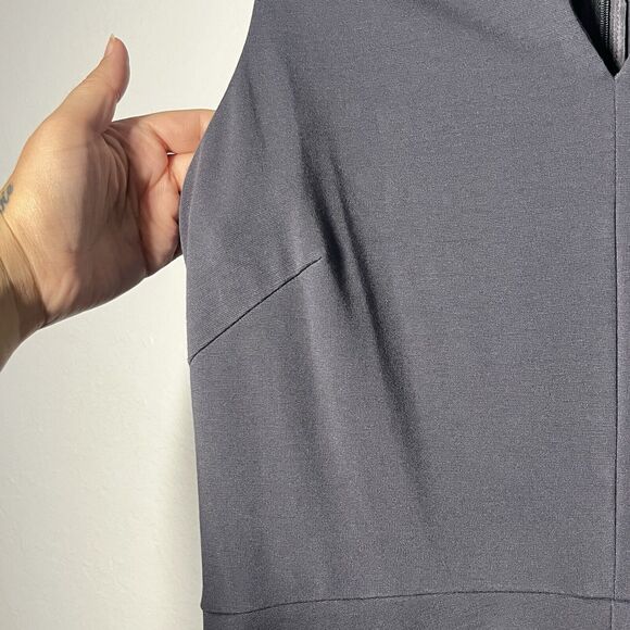 MM LaFluer Cheri Midi Dress Size 12 Gray Fit & Flare Stretch Sleeveless Back Zip - Picture 3 of 13